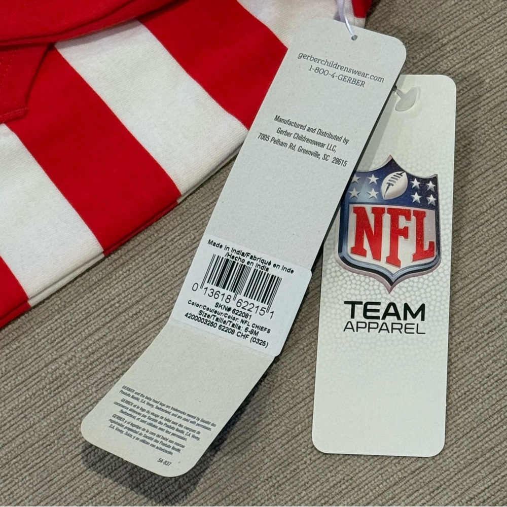 NWT NFL Team Gerber Baby Footless Onesie, Red and White KC CHIEFS, size 6-9 mos - Picture 7 of 12